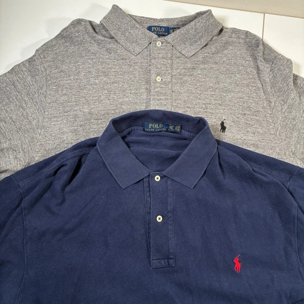 LOT of 2 Polo Ralph Lauren Polo Shirts XLT Tall Gray Navy Blue 2 Pack Bundle